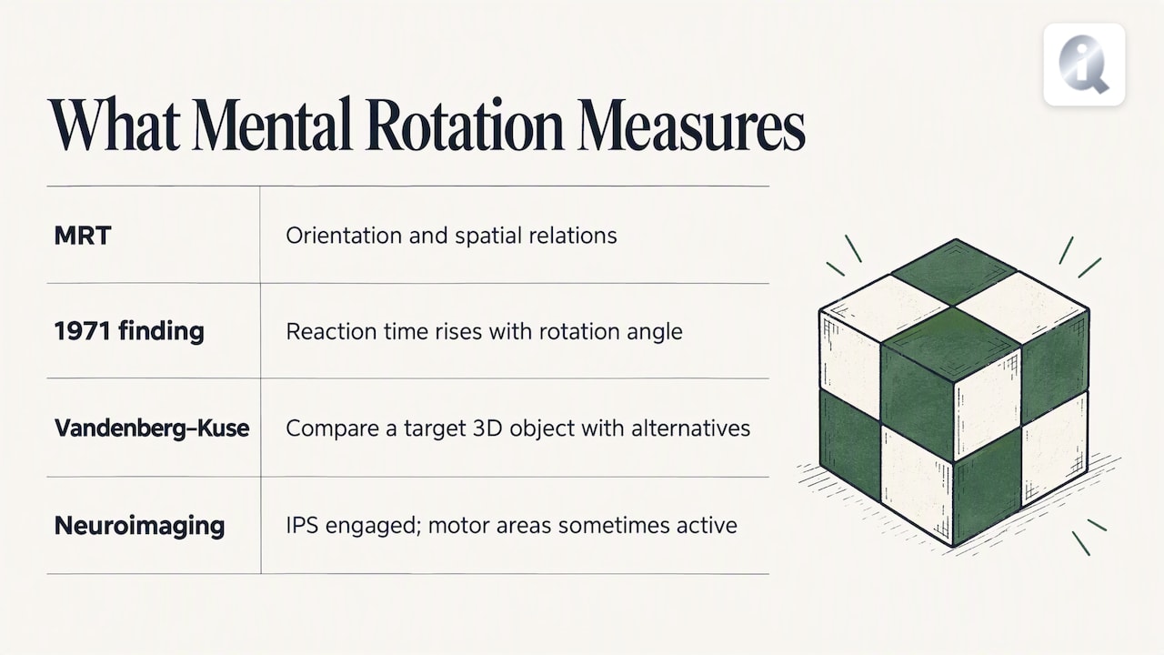 What the test measures and core research findings — overview diagram